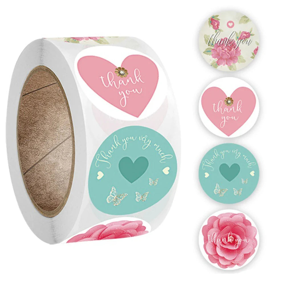500pcs/roll Heart Stickers Thank You Stickers For Business Merci Packaging Stickers Rolling Love For Packaging Decoration (ONLINE ORDER ONLY)