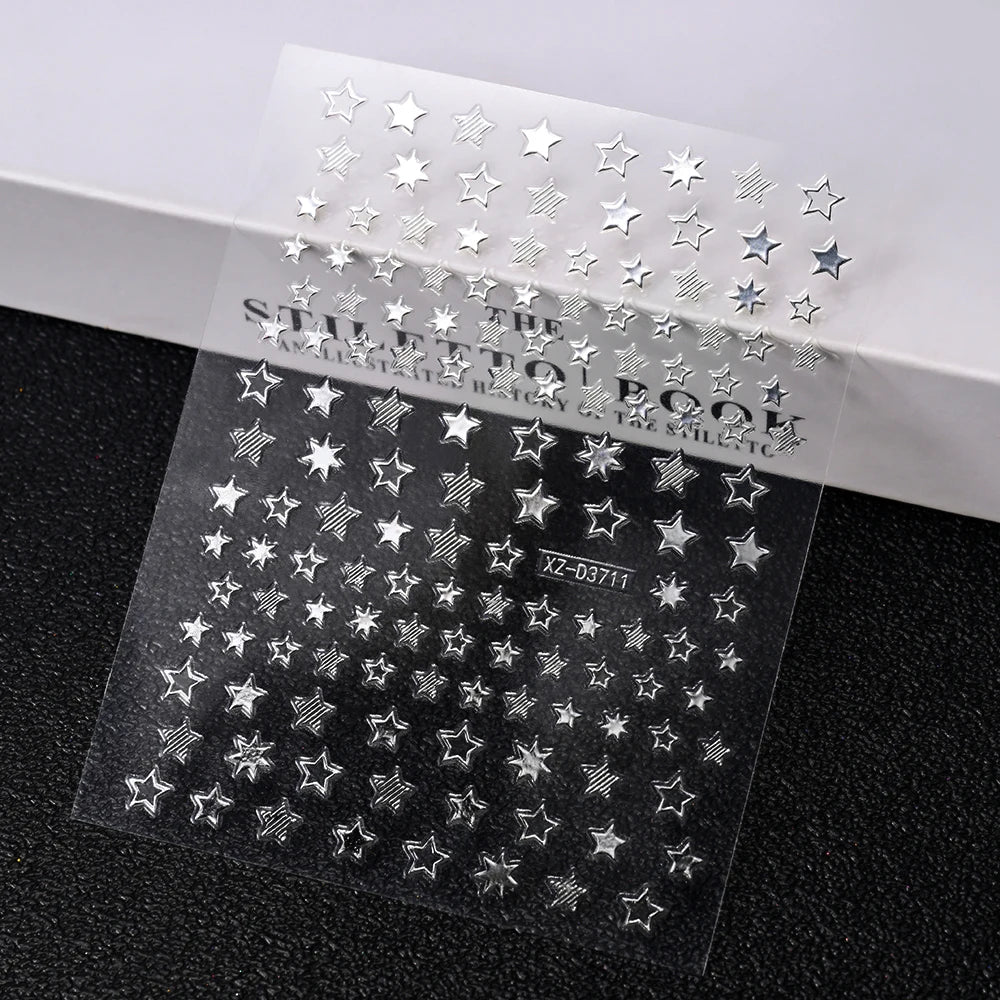 1pc 3D Gradient French Nail Stickers with Crown & Tassel Design Gold Silver Lines Self-Adhesive Nail Art Waterfall Manicure Foil (Online Order Only)