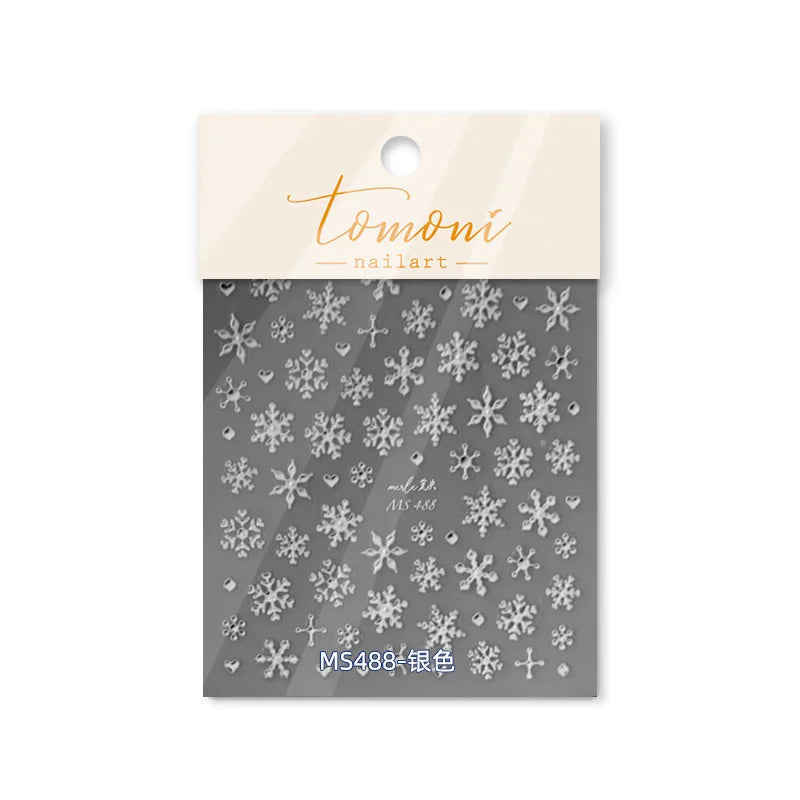 Bronzing Jelly Laser Snowflake Christmas Hot 5D Soft Embossed Relief Self Adhesive Nail Art Decoration Sticker 3D Manicure Decal (ONLINE ORDER ONLY)
