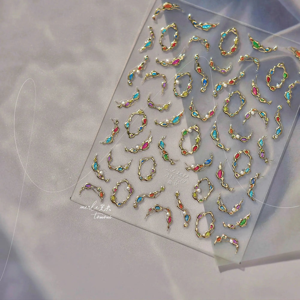 French Lines Gemstone Necklace Gilding Light Luxury Pearl Self Adhesive Nail Art Decorations Stickers Manicure Decals Wholesale (ONLINE ORDER ONLY)
