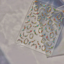 French Lines Gemstone Necklace Gilding Light Luxury Pearl Self Adhesive Nail Art Decorations Stickers Manicure Decals Wholesale (ONLINE ORDER ONLY)