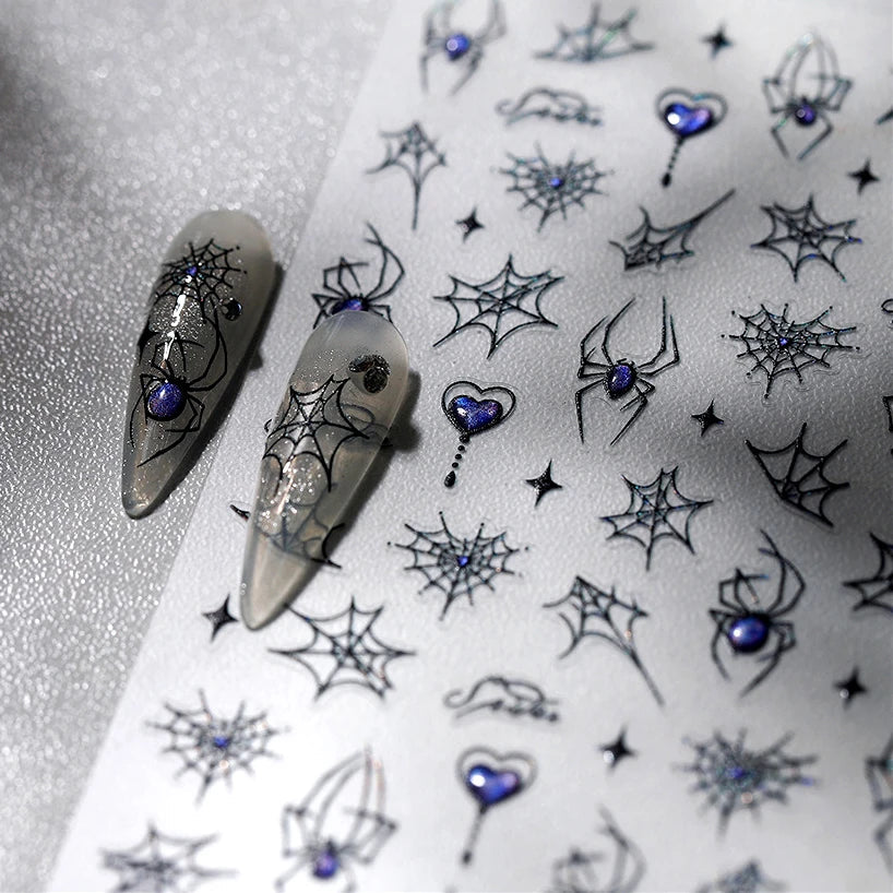 Cat Eye Shiny Blue Purple Spider Cross Love Heart Star Snake Web Jelly Thrilling Nail Art Stickers Manicure Decals Halloween (ONLINE ORDER ONLY)