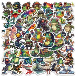 50pcs Funny Colorful Cartoon Trippy Frogs Stickers Vinyl Laptop Phone Decals Guitar Luggage Diary Car Waterproof Graffiti (ONLINE ORDER ONLY)