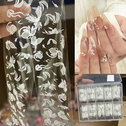 10 Rolls White Flower Petal Butterfly Design Nail Foil Transfer Stickers Glossy Glitter Nail Art Supplies for Women & Girls DIY* (ONLINE ORDER ONLY)
