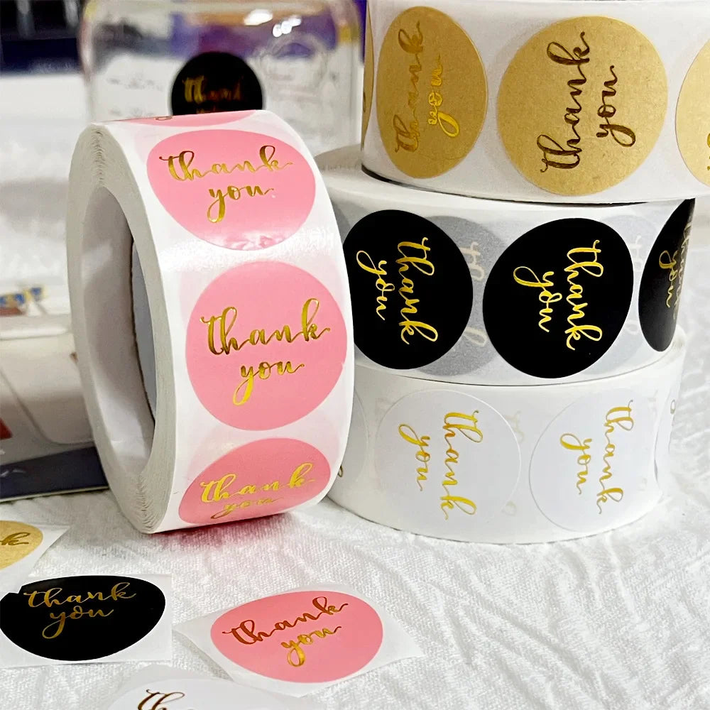 500Pcs 25mm Gold Pink Black Thank You Stickers Kraft Paper Sticker for Baking Wedding Decor Birthday Party Gift Sealing Sticker (ONLINE ORDER ONLY)