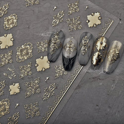 Gold Stamped Silver Totems Geometric Patterns Figure 5D Self Adhesive Nail Art Stickers Stars Bohemia Manicure Decals Wholesale (Online Order Only)