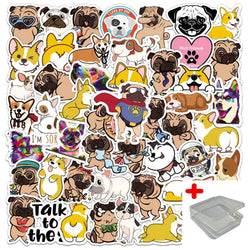 50pcs Cartoon Dog Stickers for Helmet, Wall, DIY Decoration with Storage Box (Online Order Only)