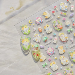 Picnic Cat Kitten Bowknot Flower Fish Butterfly Tree Mushroom Star Moon Cat's Paw Adhesive Nail Art Sticker Cute Manicure Decals (Online Order Only)