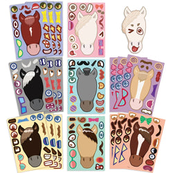 8/16/32pcs Cartoon Pony Head Make A Face Puzzle Stickers Kids Funny Animals Sticker DIY Children Jigsaw Education Toys (ONLINE ORDER ONLY)