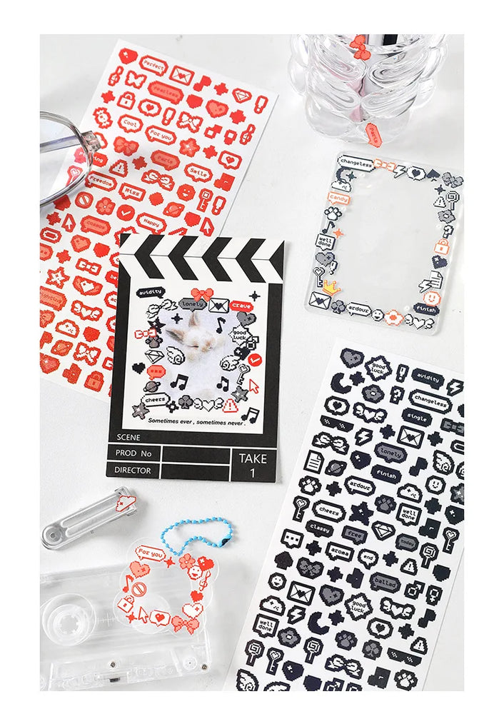 Korea Ins Cute Pixel Dialog Series Decorative Sticker Hand Account Idol Card DIY Material Sticker Personalized Kawaii Stationery (ONLINE ORDER ONLY)