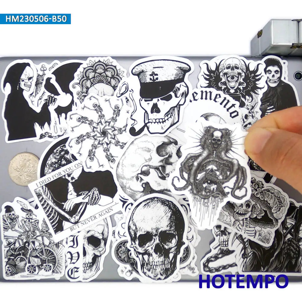 20/30/50Pieces Skeleton Style Decals Funny Demon Ghost Retro Skull Stickers for Motorcycle Car Bike Luggage Phone Laptop Sticker (Online Order Only)