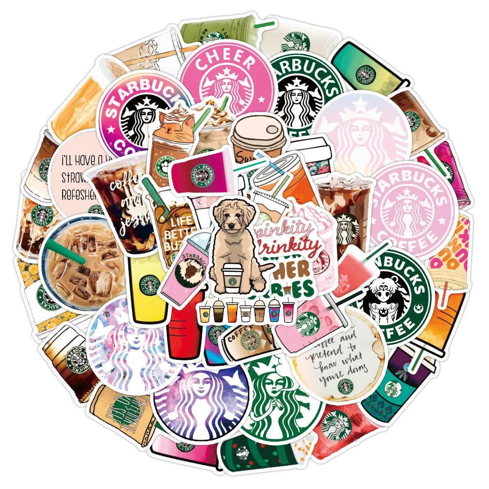 10/50Pcs Coffee Drink Stickers Cute Animal Cartoon Decals DIY Skateboard Scrapbook Phone Car Laptop Decoration Sticker Toys (Online Order Only)
