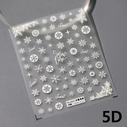 Hot Stamping Romantic White Gold Snowflakes Hexagon Winter 3D Self Adhesive Nail Art Stickers Shiny Rhinestone Manicure Decals (Online Order Only)