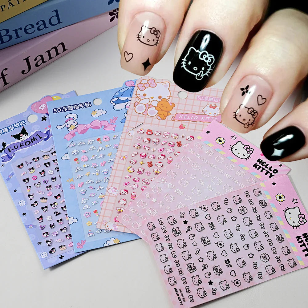 1pc 5D Cartoon Nail Art Stickers Waterproof Matte Finish with Kuromi, Cinnamoroll & Hello Kitty Designs Perfect for DIY Manicure (Online Order Only)