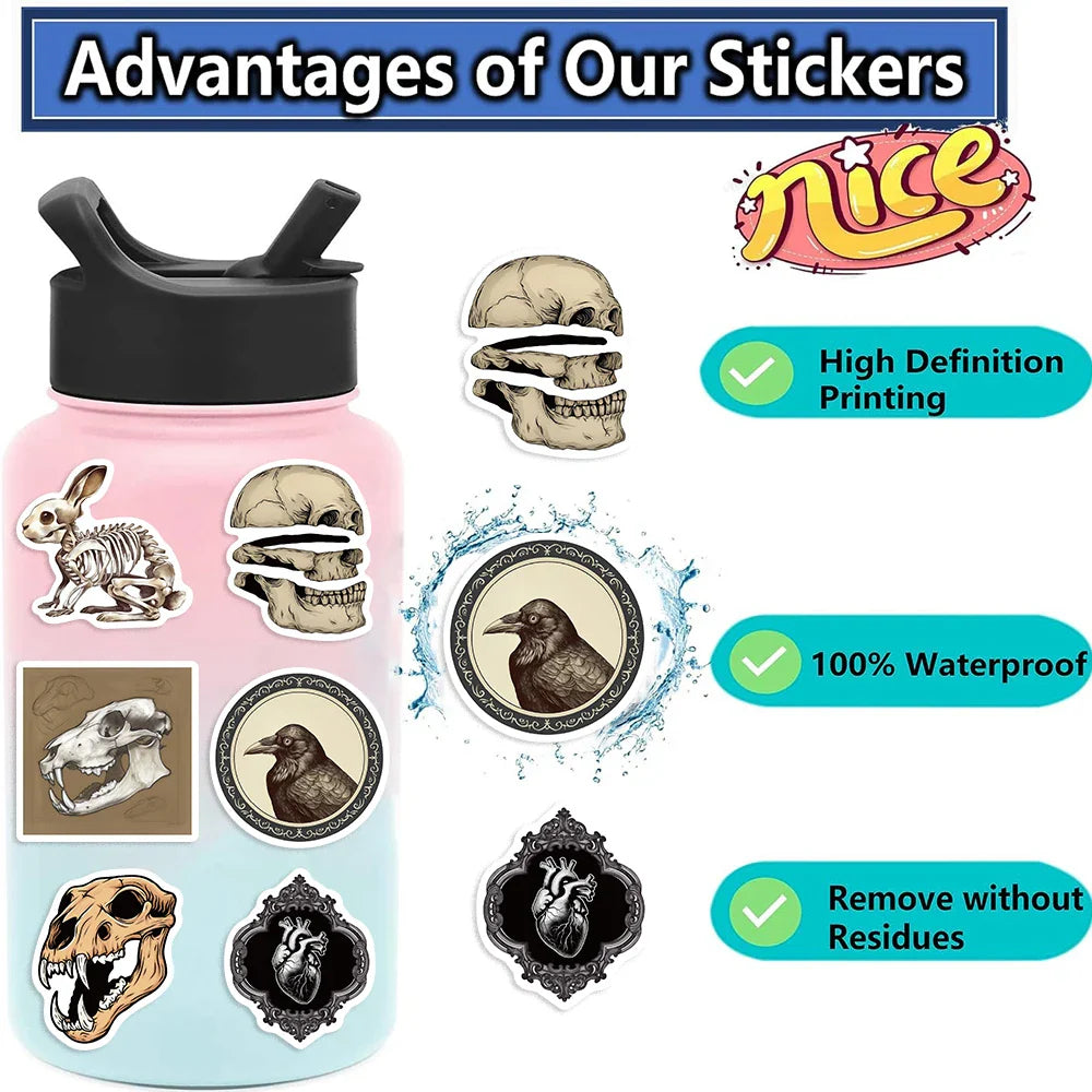 50PCS Cartoon Gothic Skeleton Animal Stickers Skateboard Guitar Computer Refrigerator Desk Graffiti Creative Sticker (ONLINE ORDER ONLY)