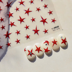 Irregular Stars Red Silver Five-pointed Star Meteor Shiny 5D Self Adhesive Nail Art Stickers Romantic Rhinestone Manicure Decals (ONLINE ORDER ONLY)