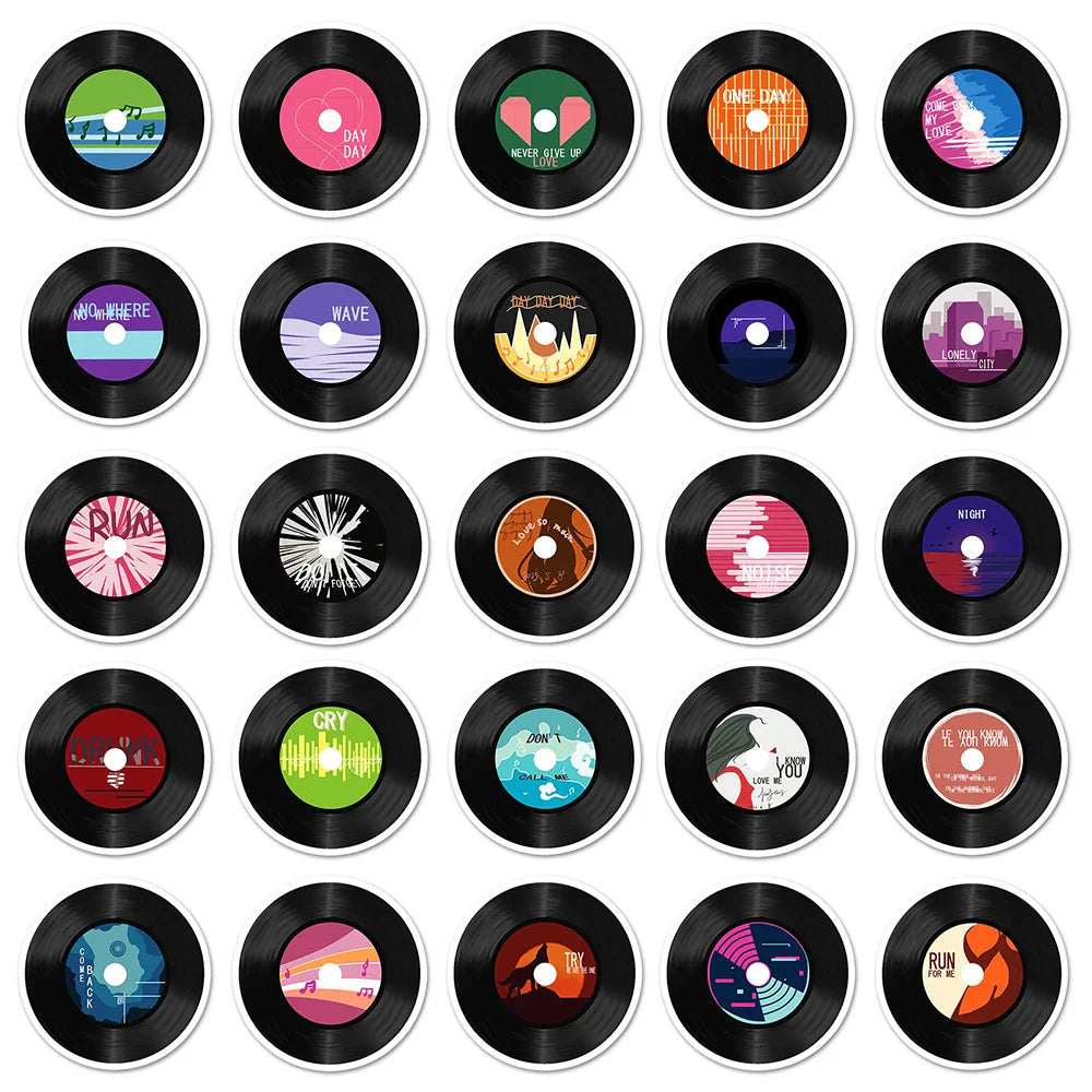 10/30/50pcs Cool Music Record Band Stickers Waterproof Cartoon Decals Laptop Notebook Motorcycle Car Decoration Sticker Kids Toy (Online Order Only)