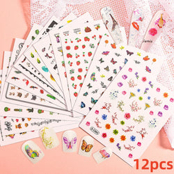 12Pcs 3D Golden Red Glitter Heart Love Nail Sticker Valentine Self Adhesive Cartoon Decal Geometry Lines Stripe Slider Manicure* (ONLINE ORDER ONLY)