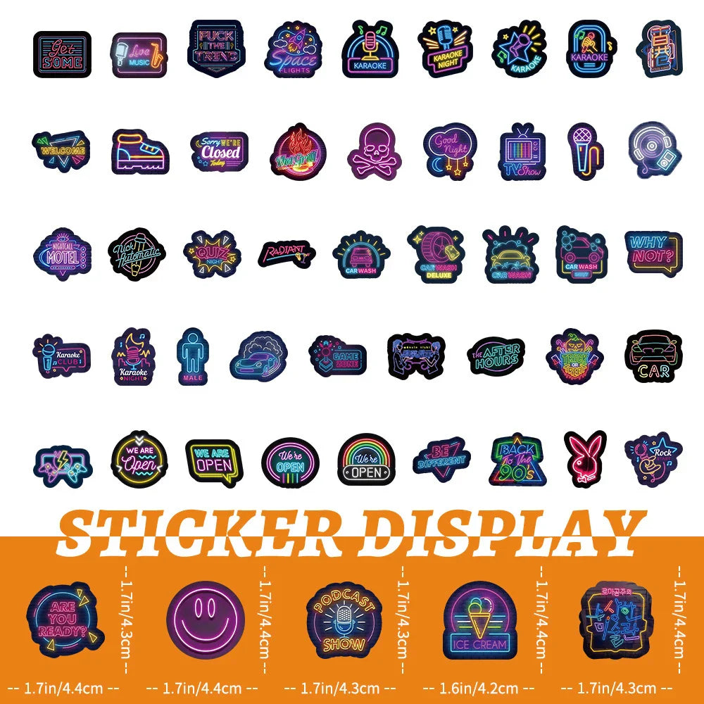10/30/50/100pcs Cool Neon Light Cartoon Graffiti Stickers Decoration Laptop Fridge Diary Travel Luggage Stationery Sticker Toys (ONLINE ORDER ONLY)