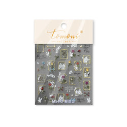 Retro Rose Gold Photo Frame Dried Flower Delicate Totem 3D Self Adhesive Nail Art Stickers 5D Shiny Rhinestone Manicure Decals (ONLINE ORDER ONLY)