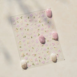 Pink Cherry Blossoms Peach Flower Petal Green Leaf Greenery 5D Embossed Relief Self Adhesive Nail Art Sticker 3D Manicure Decals (ONLINE ORDER ONLY)