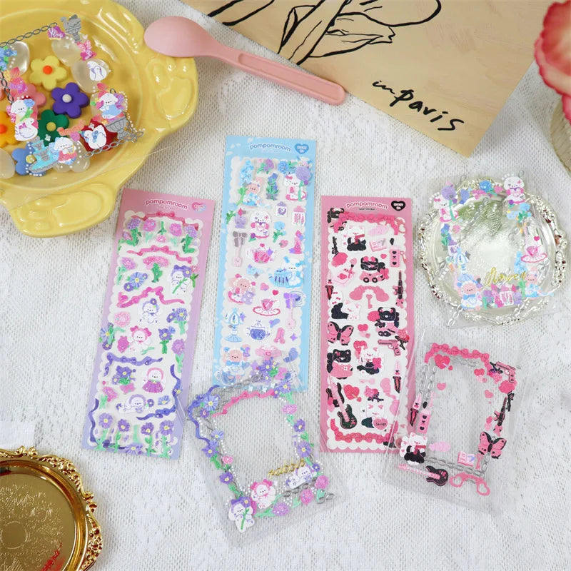 Cute Flower Animals Laser Sticker Korean INS Hand Account DIY Album Decoration Scrapbooking Stickers Kawaii Stationery (Online Order Only)