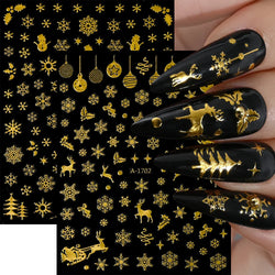 3D Gold Glitter Snowflake Nail Sticker Winter Reflective Elk Star Balloon Christmas Tree Foil Xmas New Year Decal Tips Decoratio (ONLINE ORDER ONLY)