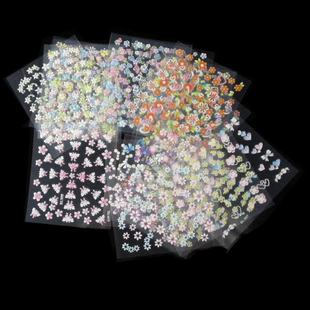 50 Sheets! 3D Flower Nail Art Stickers Decals NOT Repeat Black/White/Colorful Self Adhesive Nail Sticker Decals Random Pattern * (ONLINE ORDER ONLY)