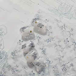 Brown Blue White Hand Drawn Sketch Plants Leaves Bowknot Butterfly Flowers Adhesive Nail Art Decoration Stickers Manicure Decals (Online Order Only)