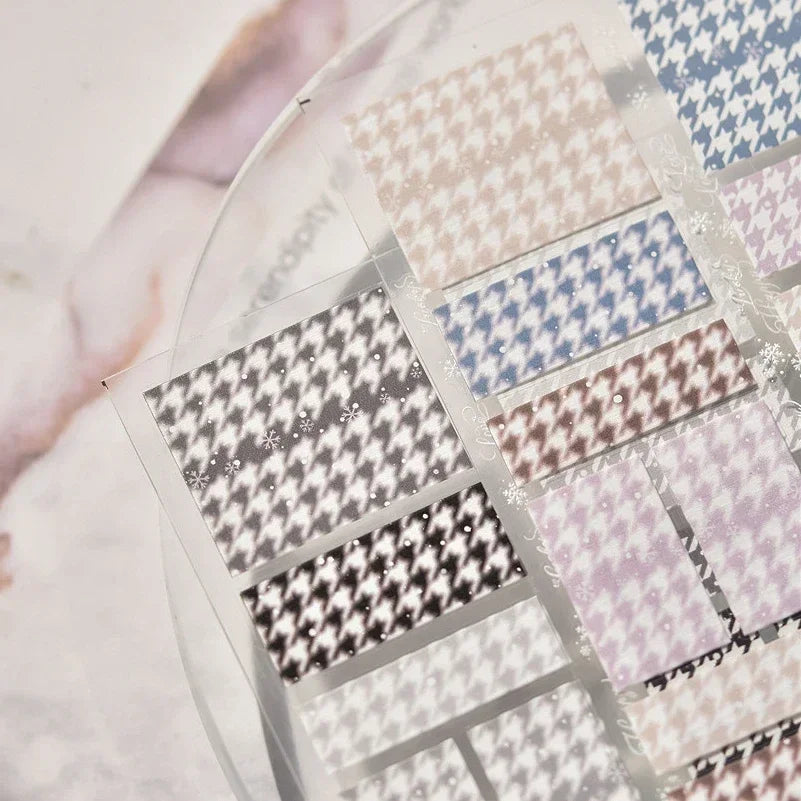 Charming Geometric Black Khaki Brown Grid Houndstooth Snowflake Flat Chic  Adhesive Nail Art Decoration Stickers Manicure Decals (Online Order Only)