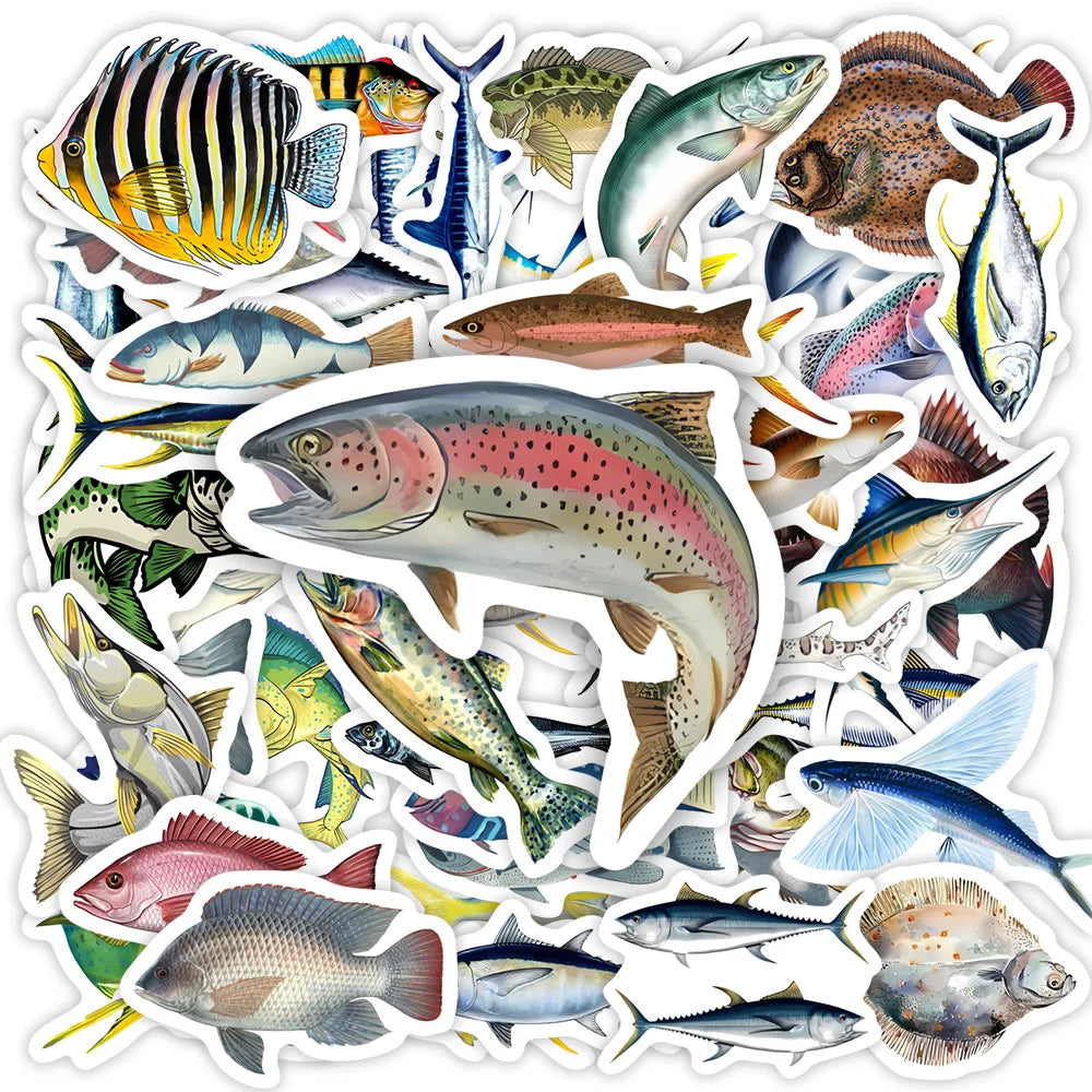 Mixed Fish Fishing Stickers Ocean Fish DIY Toy Gift Decorative Decal for Phone Laptop Bottles Luggage Waterproof (ONLINE ORDER ONLY)