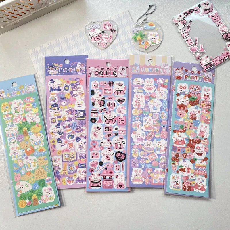 5Pcs Korean ins Cute Dog Rabbit Decorative Stickers Hand Account Idol Card DIY Material Scrapbooking Sticker Kawaii Stationery (ONLINE ORDER ONLY)