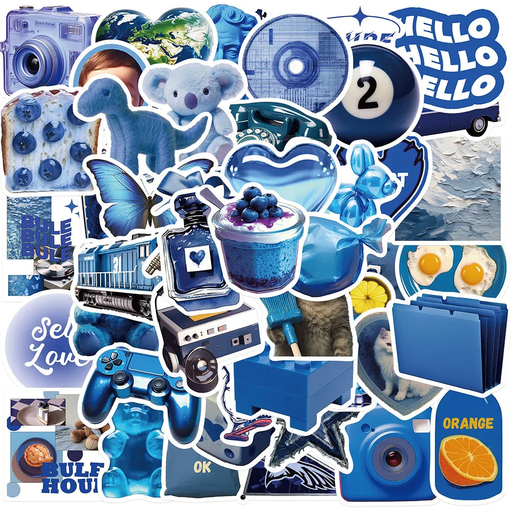 Blue Cartoon Stickers Pack - Laptop, Suitcase, Phone, Notebook Decor (Online Order Only)