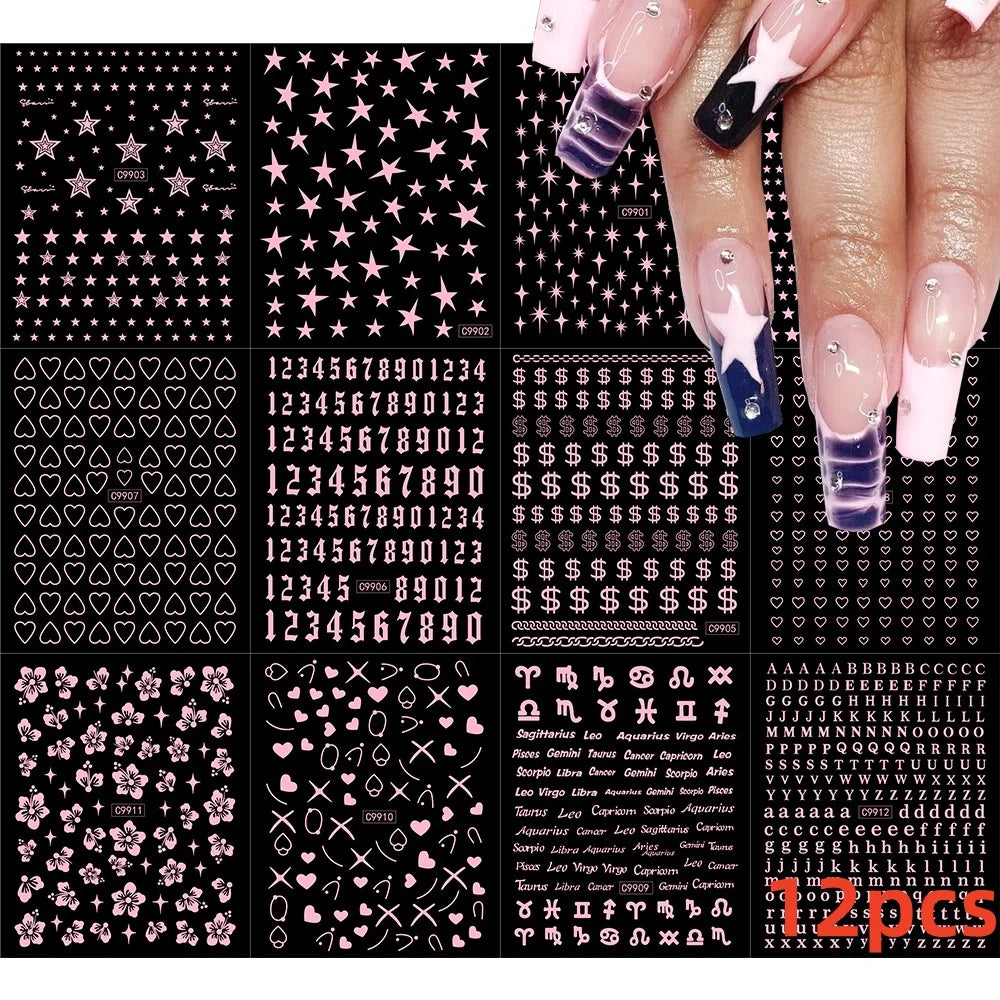 12PCS French Tassel Crescent Moon Arc Self Adhesive Nail Art Sticker 3D French Kiss Crescent Nail Stickers Lines Manicure Decals (ONLINE ORDER ONLY)