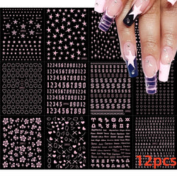 12PCS French Tassel Crescent Moon Arc Self Adhesive Nail Art Sticker 3D French Kiss Crescent Nail Stickers Lines Manicure Decals (ONLINE ORDER ONLY)