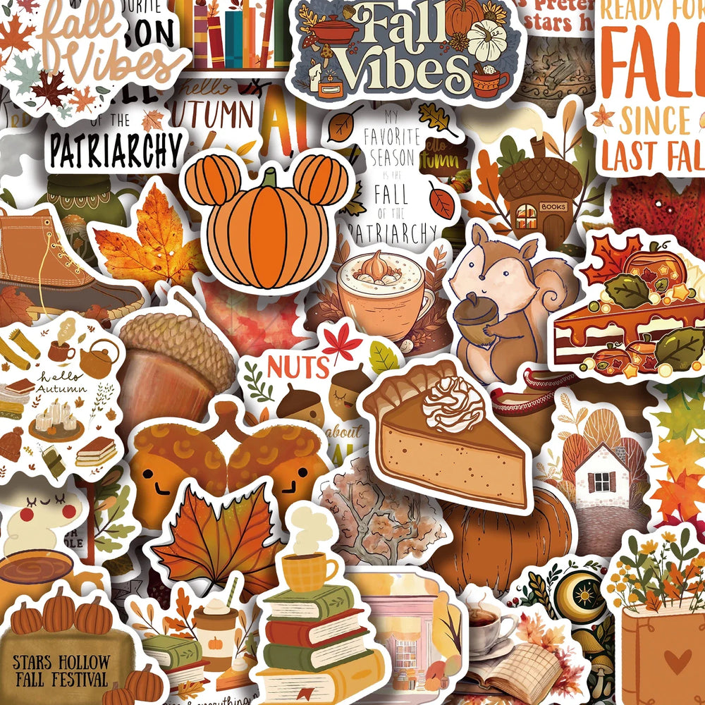 50pcs Dream Fall Maple Leaves Autumn Sticker Travel Suitcase Phone Laptop Luggage Classic Stickers Home Decor Diy Kids Girl Toys (Online Order Only)