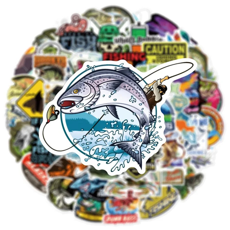 10/30/50PCS Cartoon Fishing Sticker Aesthetic PVC Children's Korean Stationery School Supplies Decoration Scrapbooking for Kids (ONLINE ORDER ONLY)