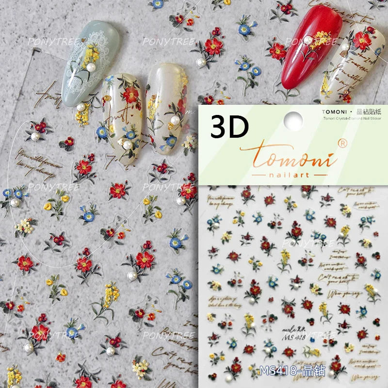 Retro Rose Flowers Bowknot Petal Romantic 5D Soft Embossed Relief Self Adhesive Nail Art Decoration Stickers 3D Manicure Decals (ONLINE ORDER ONLY)