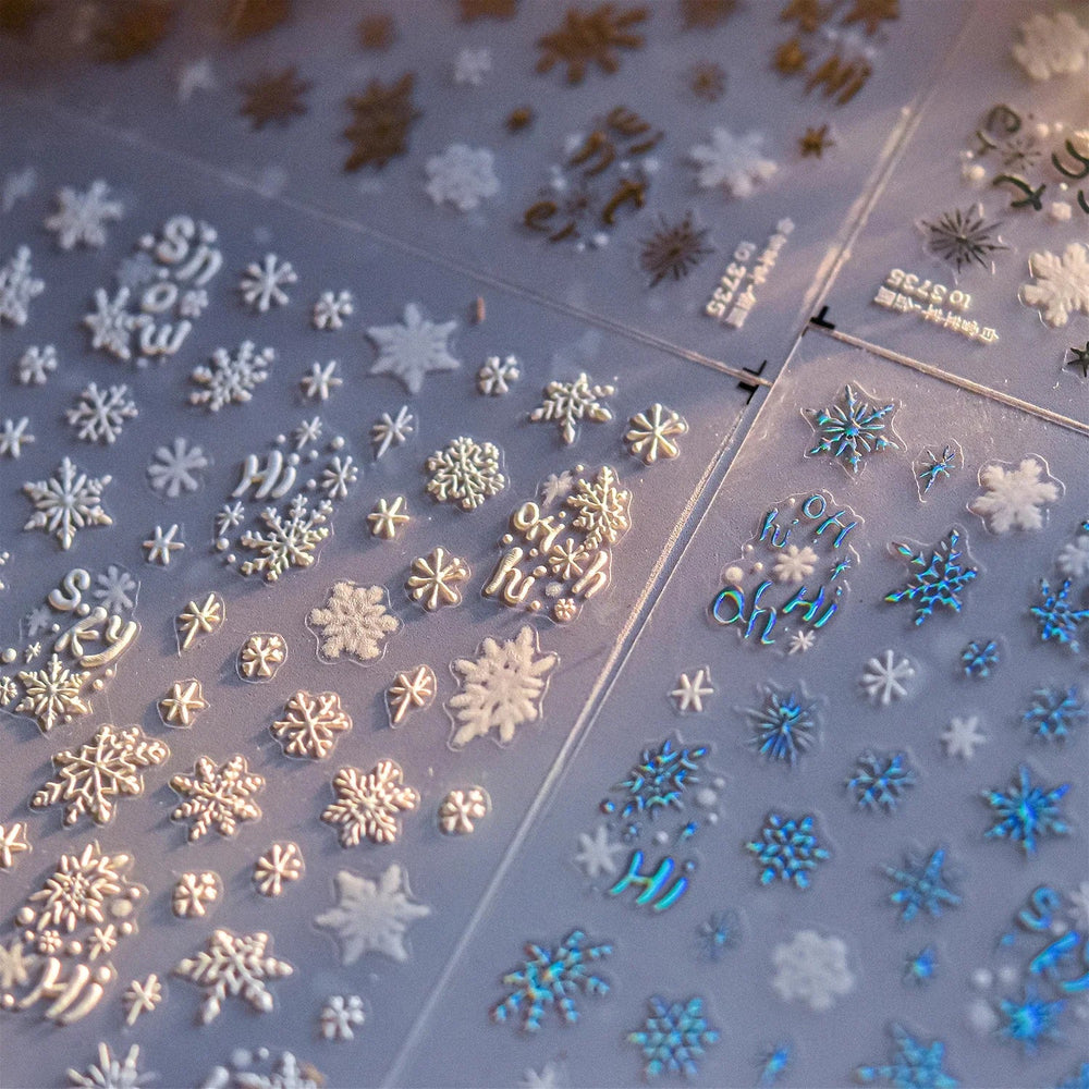 Dressy Embossment Colorful Gradient Snowflakes Laser Silver Christmas Tree Winter Bowknot Santa Nail Art Stickers Manicure Decal (Online Order Only)