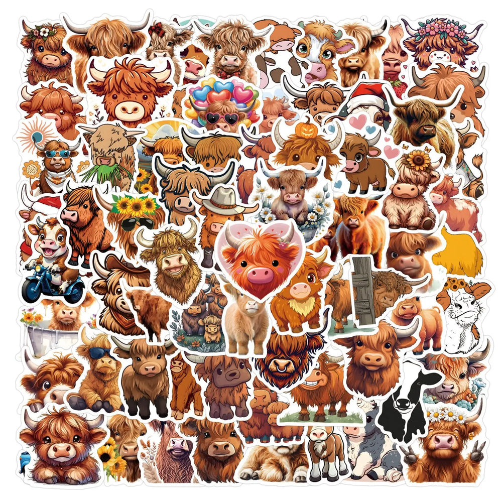 Bos Grunniens Cartoon Cow Stickers 10/30/50/110PCS for Laptop, Phone, Guitar, Skateboard, Fridge, Luggage (ONLINE ORDER ONLY)