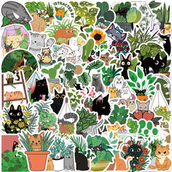 50PCS Cartoon Cat Plant Personalized Graffiti Creative Sticker Desk Refrigerator Mobile Phone Skateboard Decoration (ONLINE ORDER ONLY)