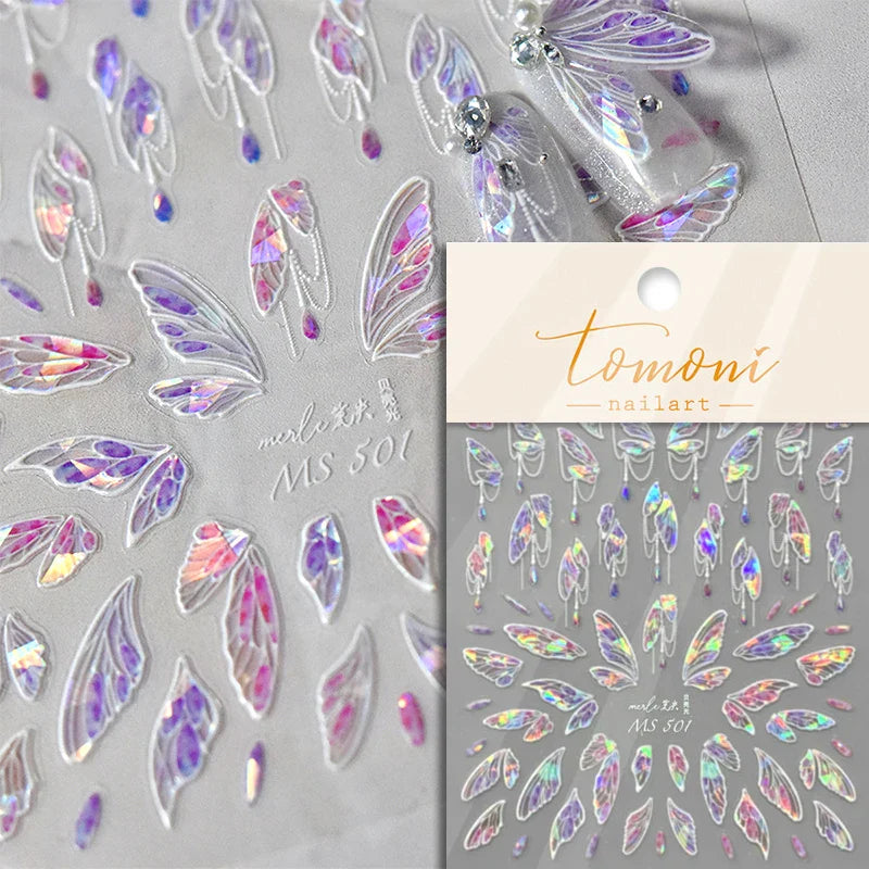 Charming White Shiny Pearl Rhinestone Wings Feathers Crown Moon Stars 3D Self Adhesive Nail Art Sticker Manicure Decal Wholesale (ONLINE ORDER ONLY)