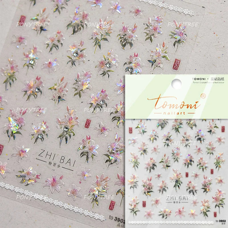 Romantic Lily of The Valley Candle Holder Wreath Bowknot Butterfly Dreamy Adhesive Nail Art Decorations Stickers Manicure Decals (Online Order Only)