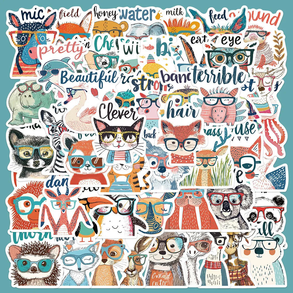 50pcs Cute Animal Graffiti Stickers for Helmet, Wall, DIY Decoration (Online Order Only)