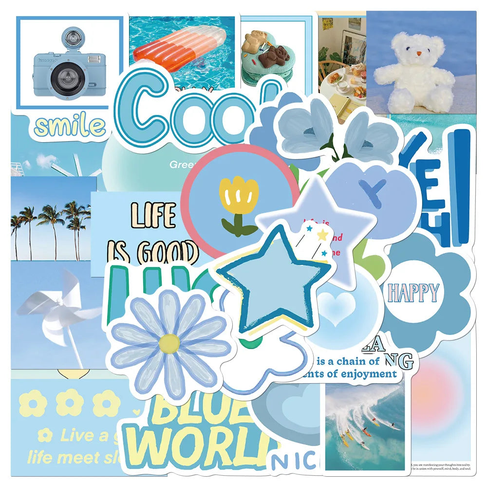 15PCS Blue Cartoon Stickers PVC Waterproof Skateboard Notebook Graffiti (Online Order Only)