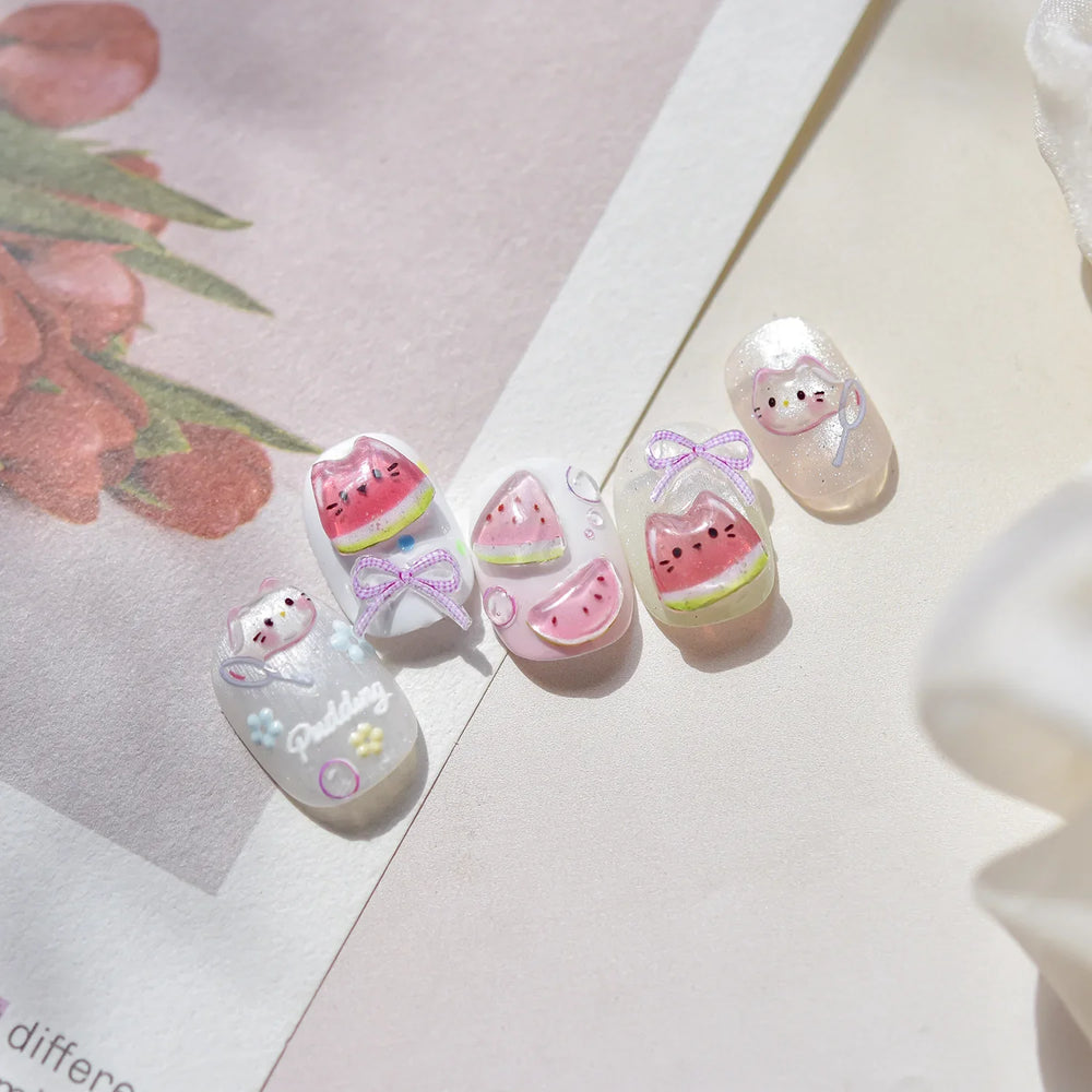 Summer Beach Bikini Watermelon Cat Popsicle Swim Ring Ice Cream Shell Coconut Tree Nail Art Decoration Stickers Manicure Decals (Online Order Only)