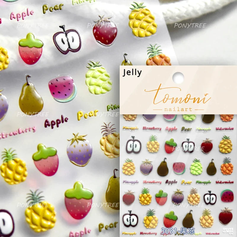 Fruit Paradise Guava Strawberry Pear Peach Orange Watermelon Pitaya Cherry Kiwifruit Pineapple Nail Art Stickers Manicure Decals (ONLINE ORDER ONLY)