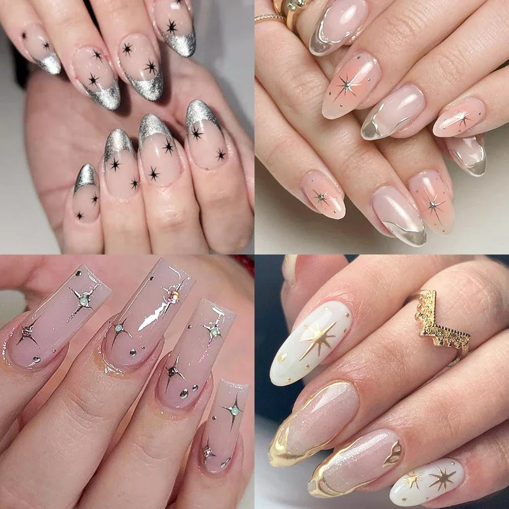 6Pcs 3D Silvery Star Nail Sticker Y2K Nail Design Gold Bronzing Slider Chrome Effect Nail Decoration Nail Design Manicure Tips * (ONLINE ORDER ONLY)