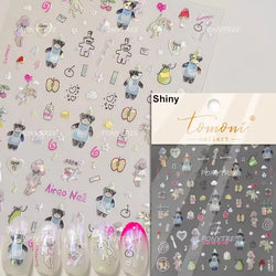 Cute Lucky Bear Apple Core Star Bowknot Flower Delicious Cookies Cherry Cake Dessert Milk Vase Adhesive Nail Art Stickers Decals (ONLINE ORDER ONLY)