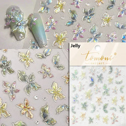 Charming Dreamy Shiny Jelly Blue Gradient Lily Flowers Rose Petal White Dot Chinese Colorful Nail Art Stickers Manicure Decals (ONLINE ORDER ONLY)